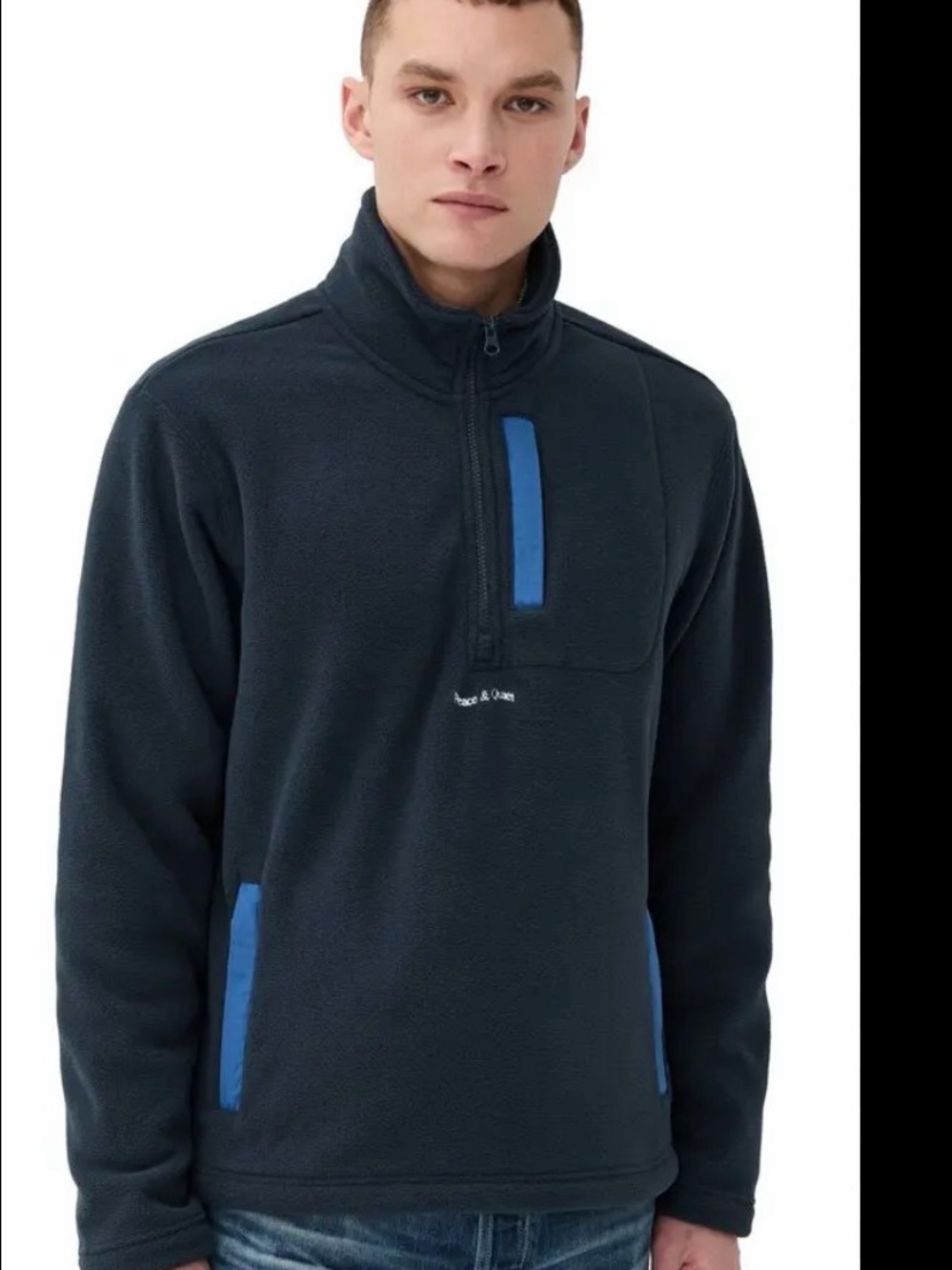 Museum of Peace & Quiet Men's Navy Fleece Pullover with Blue Trim